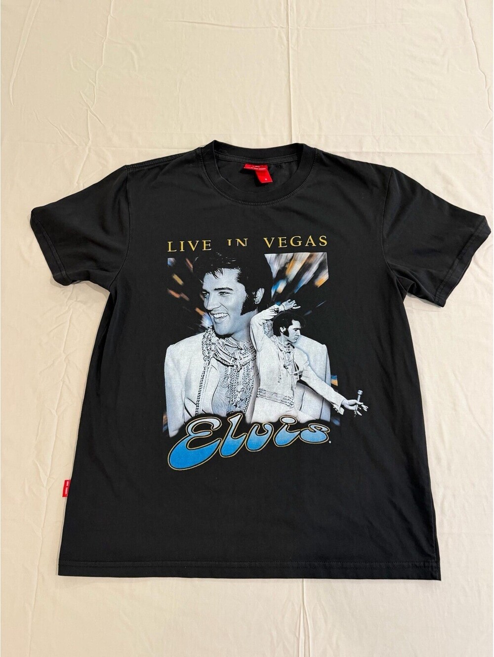 Elvis Presley Live In Vegas T Shirt Mens M Black Graphic Tee King Rock Roll
